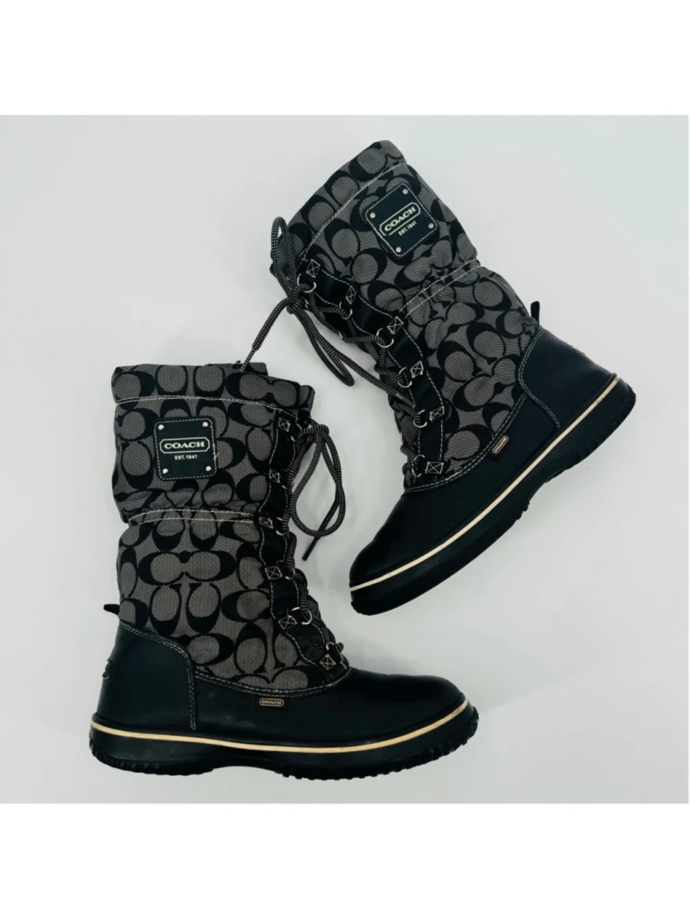 Women's Coach Shaine Black & Grey Monogram Winter Snow Boots Size 7